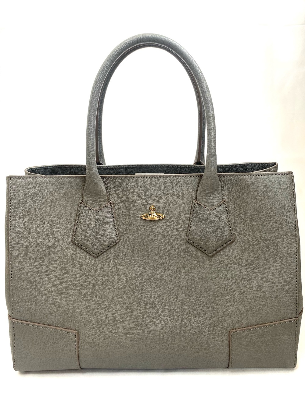 Vivienne Westwood Grey Pebbled Leather Tote Bag Gold VW Emblem Plus Dustbag